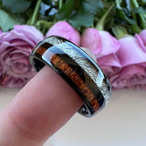 Tungsten Wedding Ring 8mm Meteorite Wood Inlay Polished Finish