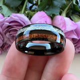 Tungsten Wedding Ring 8mm Meteorite Wood Inlay Polished Finish