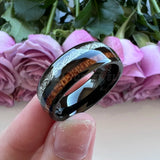 Tungsten Wedding Ring 8mm Meteorite Wood Inlay Polished Finish