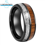 Tungsten Wedding Ring 8mm Meteorite Wood Inlay Polished Finish