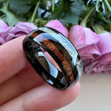 Tungsten Wedding Ring 8mm Meteorite Wood Inlay Polished Finish