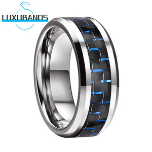 Tungsten Wedding Rings Beveled Edges 8mm Red Green Carbon-Fiber Inlay