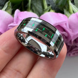 Tungsten Wedding Rings Beveled Edges 8mm Red Green Carbon-Fiber Inlay