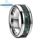 Tungsten Wedding Rings Beveled Edges 8mm Red Green Carbon-Fiber Inlay