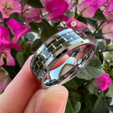 Tungsten Wedding Rings Beveled Edges 8mm Red Green Carbon-Fiber Inlay