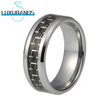 Tungsten Wedding Rings Beveled Edges 8mm Red Green Carbon-Fiber Inlay