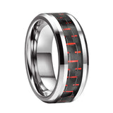 Tungsten Wedding Rings Beveled Edges 8mm Red Green Carbon-Fiber Inlay