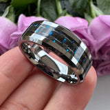 Tungsten Wedding Rings Beveled Edges 8mm Red Green Carbon-Fiber Inlay