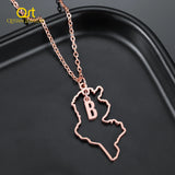 Tunisia Map Necklace with Initial Letter Pendant