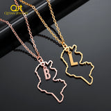 Tunisia Map Necklace with Initial Letter Pendant