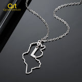Tunisia Map Necklace with Initial Letter Pendant