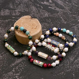 Evil Eye Enamel Bracelet with Semi-precious Stone Beads