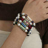Evil Eye Enamel Bracelet with Semi-precious Stone Beads