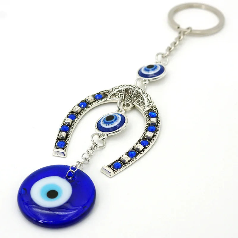 Evil Eye Horseshoe Keychain Vintage Tassel Charm Pendant
