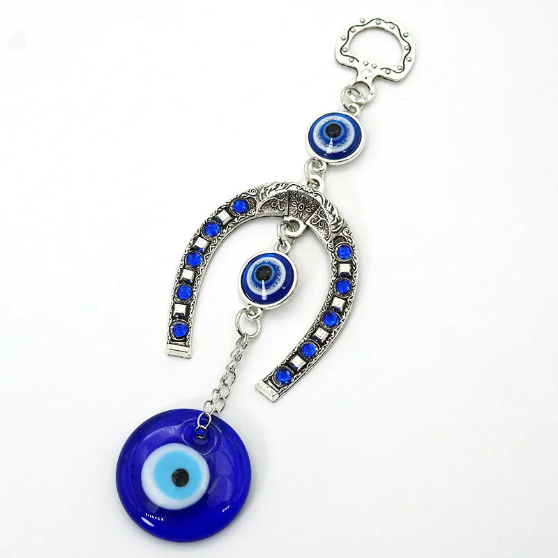 Evil Eye Horseshoe Keychain Vintage Tassel Charm Pendant