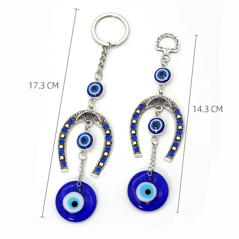 Evil Eye Horseshoe Keychain Vintage Tassel Charm Pendant