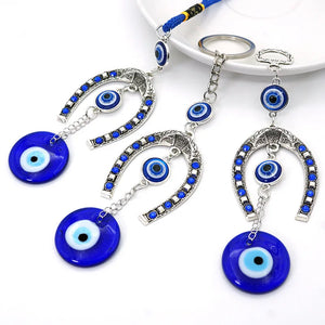 Evil Eye Horseshoe Keychain Vintage Tassel Charm Pendant