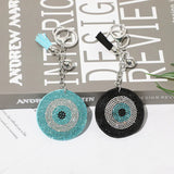 Silver Plated Heart Keychain Leather Tassel Holder Crystal Charm Bag Car