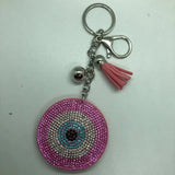 Silver Plated Heart Keychain Leather Tassel Holder Crystal Charm Bag Car