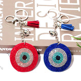 Silver Plated Heart Keychain Leather Tassel Holder Crystal Charm Bag Car
