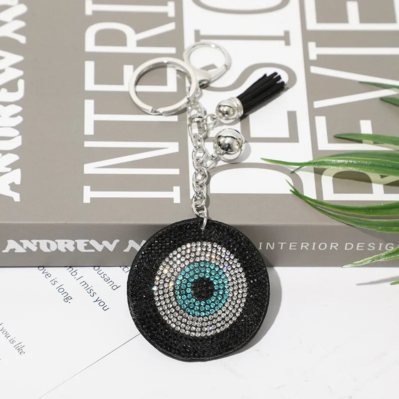 Silver Plated Heart Keychain Leather Tassel Holder Crystal Charm Bag Car