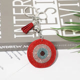 Silver Plated Heart Keychain Leather Tassel Holder Crystal Charm Bag Car
