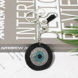 Silver Plated Heart Keychain Leather Tassel Holder Crystal Charm Bag Car