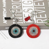 Silver Plated Heart Keychain Leather Tassel Holder Crystal Charm Bag Car