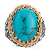 Big Turquoise Stone Rings for Men Women Green Zircon Punk Religion Rings