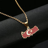 Turkey Map Flag Silver Pendant Necklace for Women Men Turks Jewelry