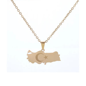 Turkey Map Flag Pendant Stainless Steel Necklace