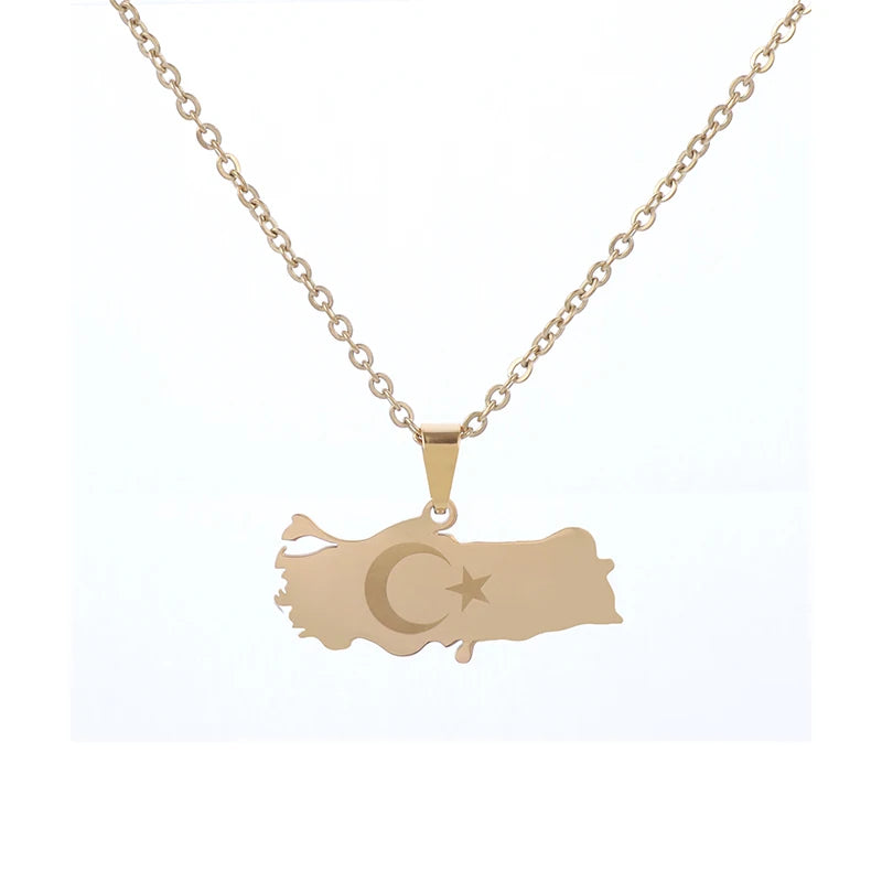 Turkey Map Flag Pendant Stainless Steel Necklace