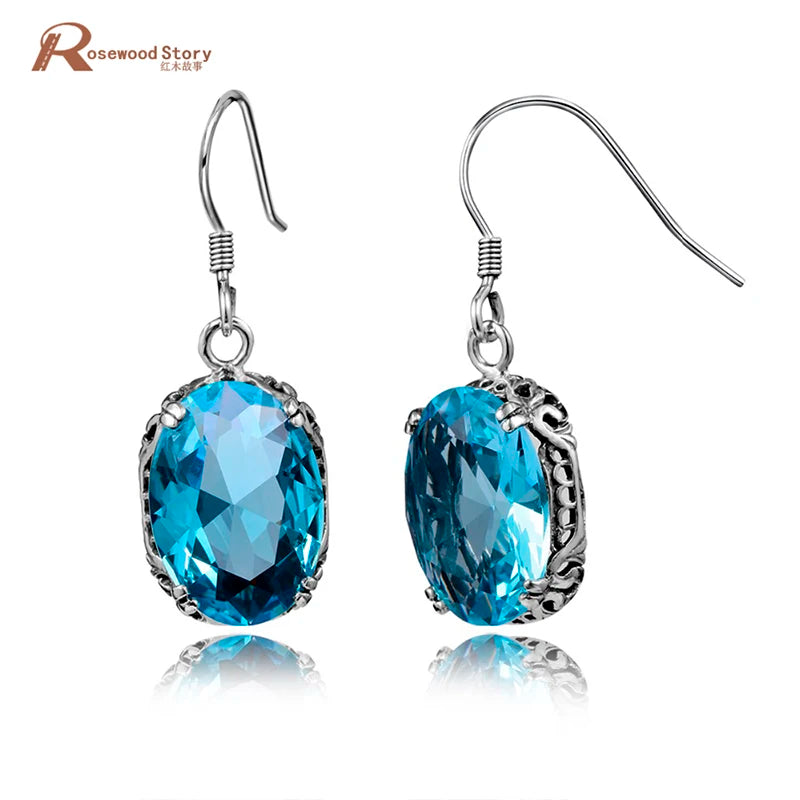 Vintage Aquamarine CZ Earrings 925 Silver
