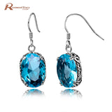Vintage Aquamarine CZ Earrings 925 Silver