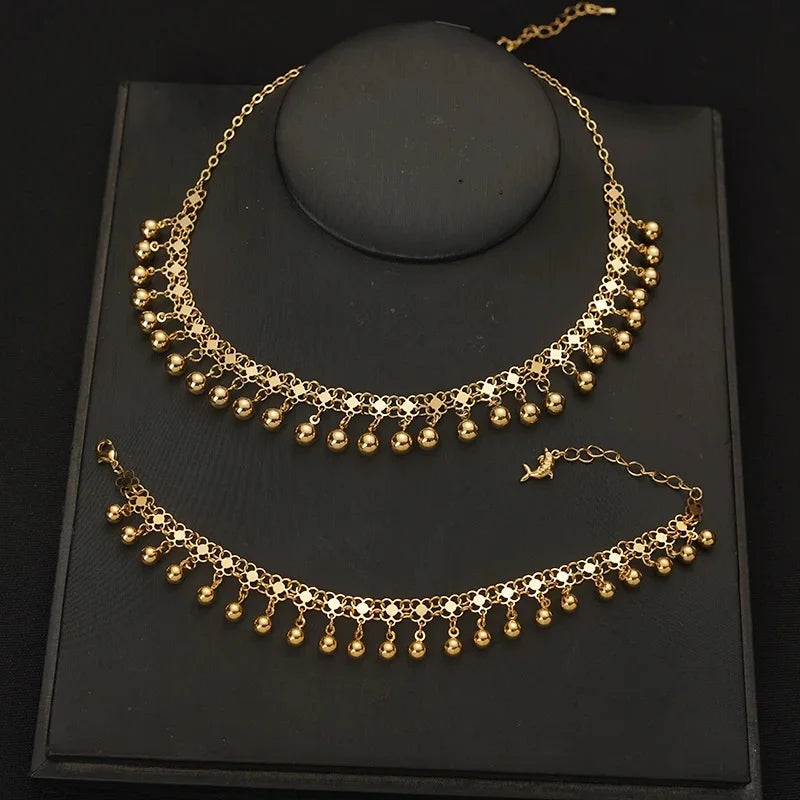 Arab Wedding Jewelry Set Dangle Ball Tassels Necklace Earring Set
