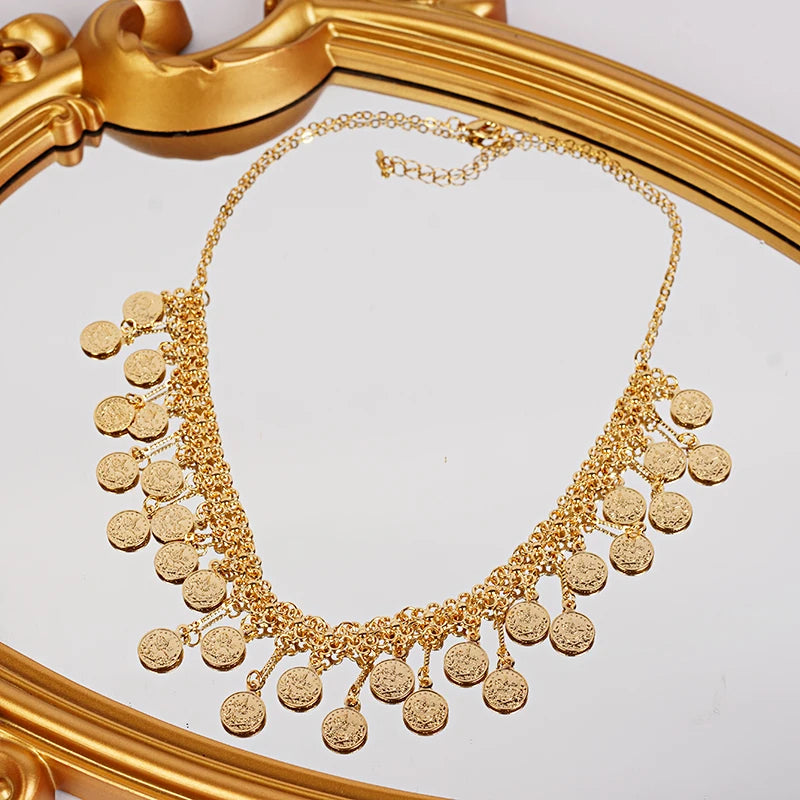 Coin Chain Necklace Plating Arabic Middle East Money Sign Jewelry Necklace