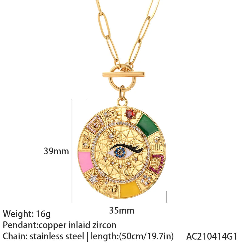 Evil Eye Necklace Enamel Pendant Stainless Steel Chains Goth Party