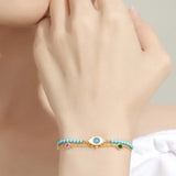 Evil Eye Bracelet 925 Silver Double Layered Beaded Turquoise Boho Jewelry