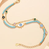 Evil Eye Bracelet 925 Silver Double Layered Beaded Turquoise Boho Jewelry