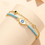 Evil Eye Bracelet 925 Silver Double Layered Beaded Turquoise Boho Jewelry