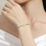 Evil Eye Bracelet 925 Silver Double Layered Beaded Turquoise Boho Jewelry