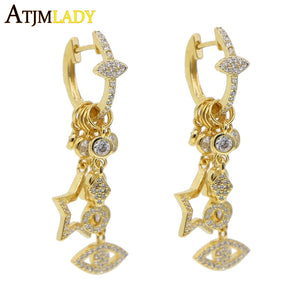 Evil Eye Cz Charm Huggie Hoop Earring Delicate Floating CZ Star Stacking