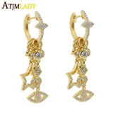 Evil Eye Cz Charm Huggie Hoop Earring Delicate Floating CZ Star Stacking