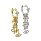 Evil Eye Cz Charm Huggie Hoop Earring Delicate Floating CZ Star Stacking