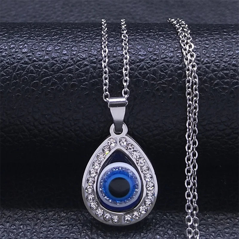 Evil Eye Necklace Stainless Steel Silver Lucky Eyes Water Drop Necklaces