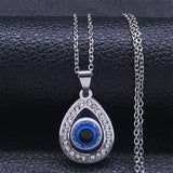 Evil Eye Necklace Stainless Steel Silver Lucky Eyes Water Drop Necklaces