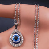 Evil Eye Necklace Stainless Steel Silver Lucky Eyes Water Drop Necklaces