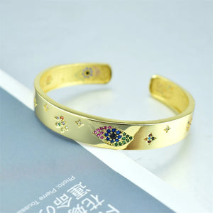 Evil Eye Cuff Bangle with CZ Charm - Party Wedding Jewelry
