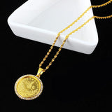 Ottoman Zircon Round Pendant Necklace Metal Flower Bird Carving Men's Jewelry