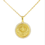 Ottoman Zircon Round Pendant Necklace Metal Flower Bird Carving Men's Jewelry